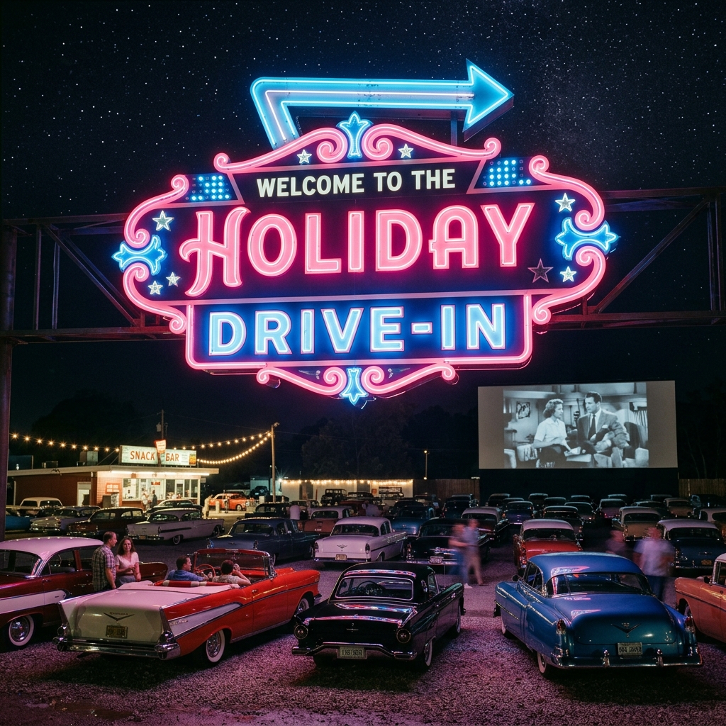 Holiday Auto Theater Neon Sign